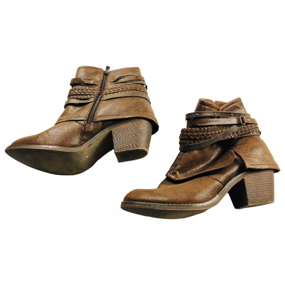 Lime Light Womens Faux Leather Cuffed Ankle Booties Block Heels Brown Size 10 - Picture 3 of 9